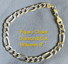 925 Sterling Silver Diamond-Cut Figaro Chain ...
