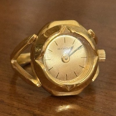 RARE AUTHENTIC SWISS Bucherer Gold Polished Vintage Ring Watch 
