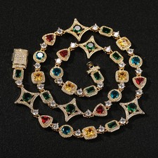 Women's Fashion Necklace Colored Diamond Studded Bracelet Hip Hop Style Necklace