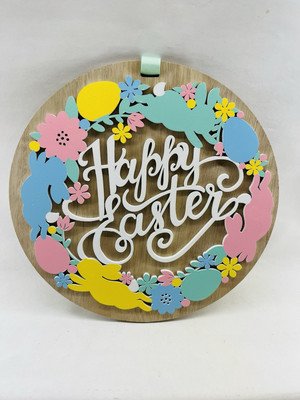 NEU MIT ETIKETT FROHE OSTERN großes 3D Hängeschild Holzfurnier MDF Laser geschnitten - Hase Frühling