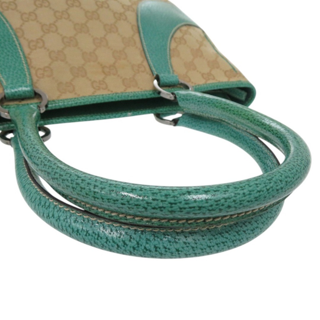 Gucci GG Canvas Tote Bag Beige Green Leather Used-Size Approx 38cm thumbnail 4