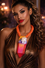 Red Aura Quartz Sculpted Tower Pendant On An Orange Cotten Rope - AM Type Style