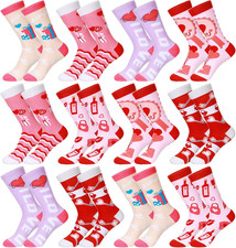 12 Pair Valentine'S Day Socks for Women, Heart Love Bear Lip Cupid Rose Gift Pat