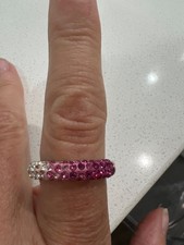 STERLING SILVER OMBRE PINK CRYSTAL RING SIZE 7 - 7.5