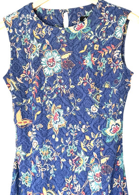 La Belle Dress Size Small Blue Floral Sheath Sleeveless Fitted Midi Stretch Vtg