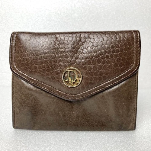 Porte monnaie Christian Dior cuir marron 7x9 cm portefeuille luxe