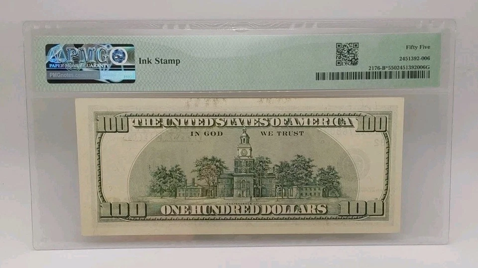 1999 $100 Federal Reserve Note New York Fr. #2176B* Star Note PMG AU 55 - Image 2 of 3