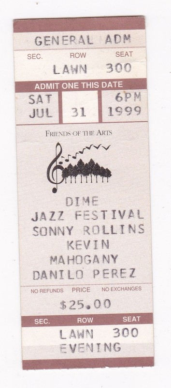 SONNY ROLLINS  Dime Jazz Festival Ticket Stub 1999 Original --FREE US SHIPPING