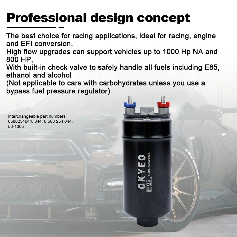OKYEO New 380LPH Inline External Fuel Pump 10AN Inlet + Check Vavle 8AN Outlet