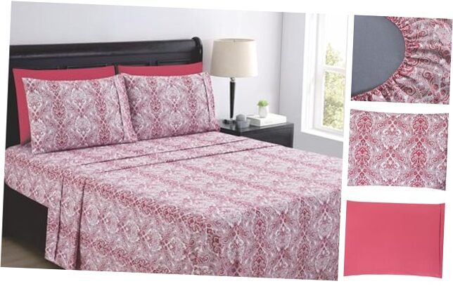 Size Bed Sheets Set - 6PC Paisley Ultra Soft Microfiber Bed Queen Burgundy-image
