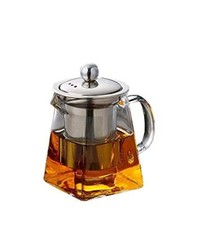 Glass Loose Tea pot, Round OR Square Teapot with Infuser Basket Strainer - 4 Cup