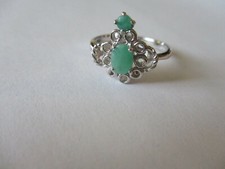Gorgeous 2 stone Sterling silver real green emeralds ring for woman size 8