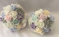 Wedding Flowers Ivory Rose pastel Bouquet, Bride, Bridesmaid, Flower-Girl Wand