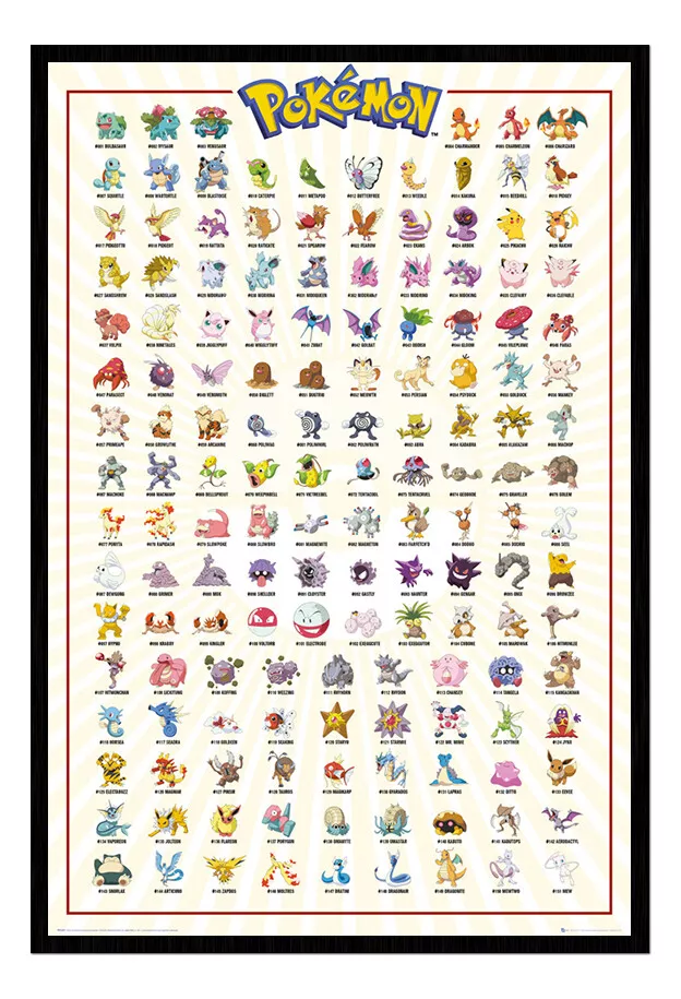 Framed Pokemon Kanto 151 Poster