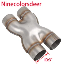 Universal Crossover X-Pipe Dual 3" In/Out Stainless Steel Muffler Exhaust Tip