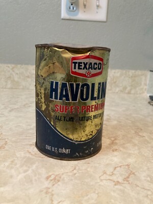 Vintage TEXACO Havoline Super Premium Motor Oil Qt All Metal Can Full 10w40