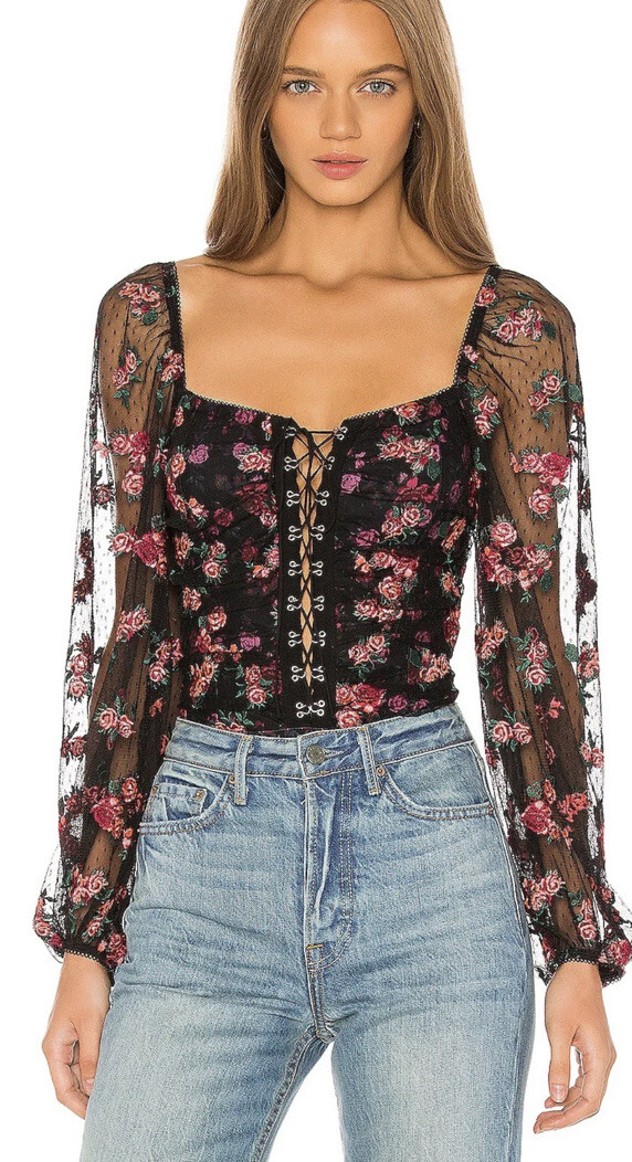 For Love and Lemons Blondie ブラウス ボディスーツ For Love & Lemons Blondie Embroidered Sheer Sleeve Bodysuit
