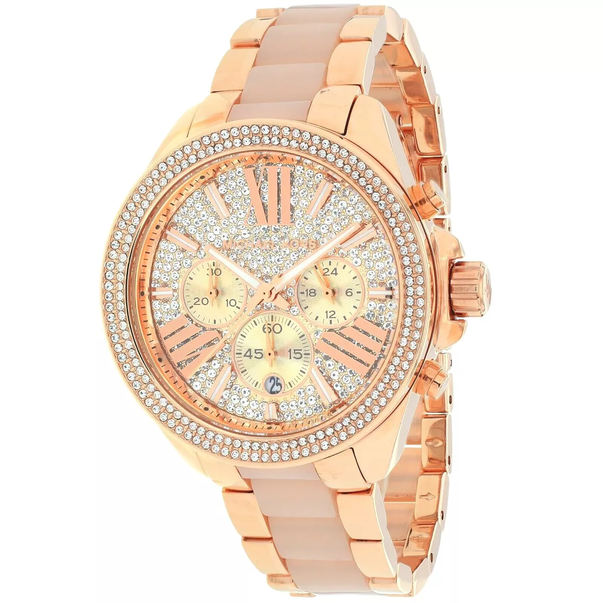 NEW MICHAEL KORS WREN ROSE GOLD+BEIGE HORN 2 TONE,CRYSTALS,BRACELET WATCH  MK6096