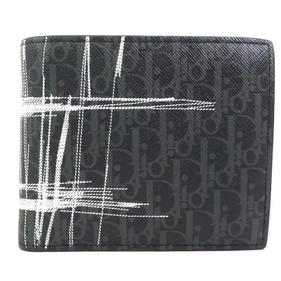 Portefeuille pliant authentique DIOR HOMME cuir noir/blanc   h29578g