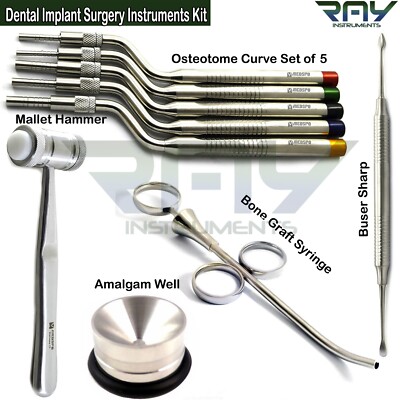 Sinus Lift Osteotome Offset Bone Grafting Syringe Dental Bone Well Mallet Hammer