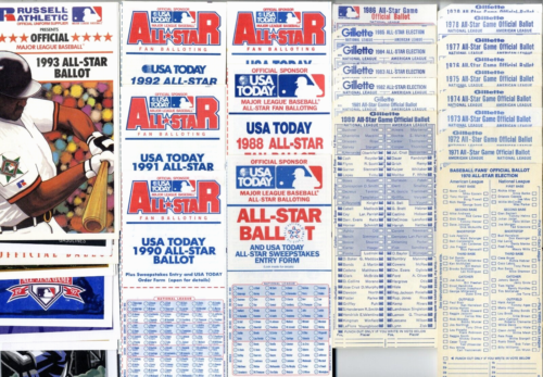 1970-2014 COMPLETE SET (45) MLB ALL-STAR GAME BASEBALL BALLOT LOT~ONE EACH YEAR - Afbeelding 1 van 2