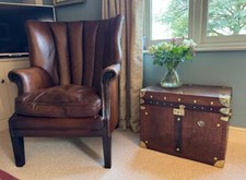 Stunning Leather & Brass Travelling Trunk - Make unusual Side / Coffee Tables