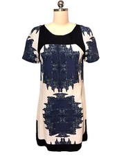 Farm Rio Cayman Print Mini Dress Blue White Linen Blend A Line Women’s Sz S