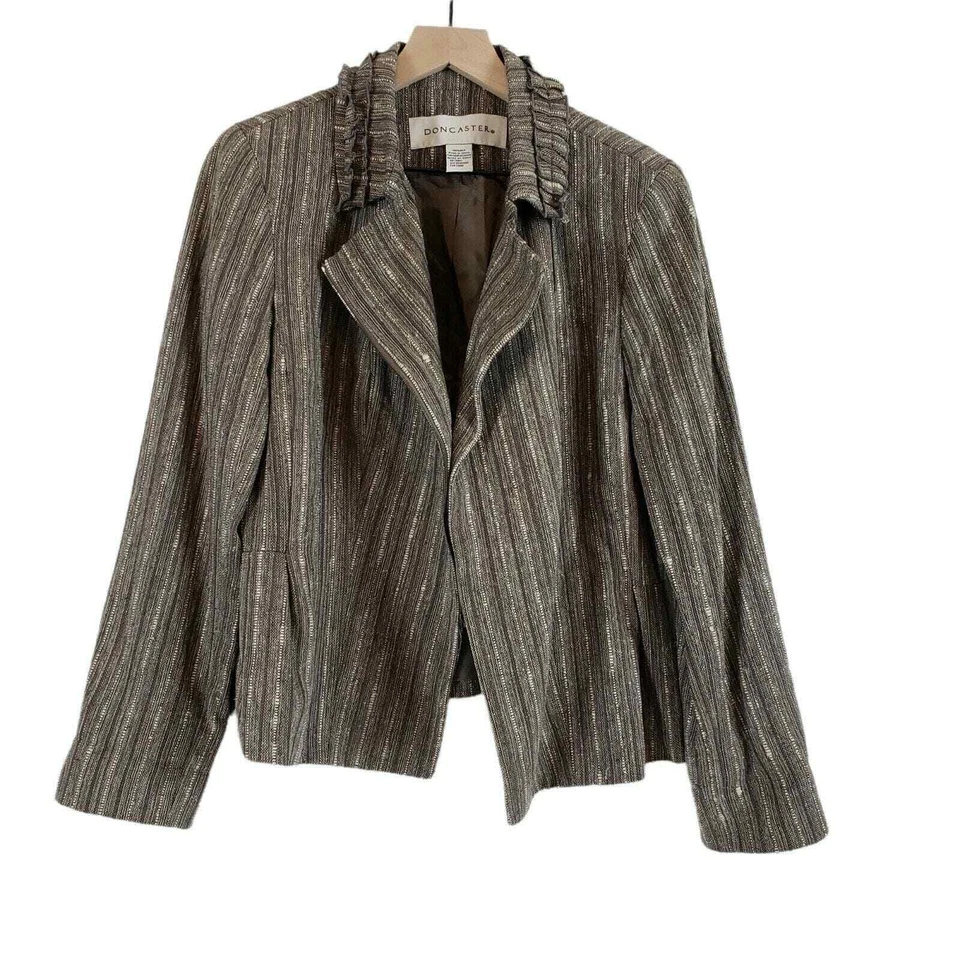 ¡¡NUEVO!! Chaqueta Blazer Corta Doncaster 100% Seda TALLA 12 Marrón Tweed Carrera Cremallera Foto 2 de 4