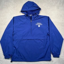 Champion DePaul University 1/4 Zip Pullover Jacket Windbreaker Hooded Blue Small