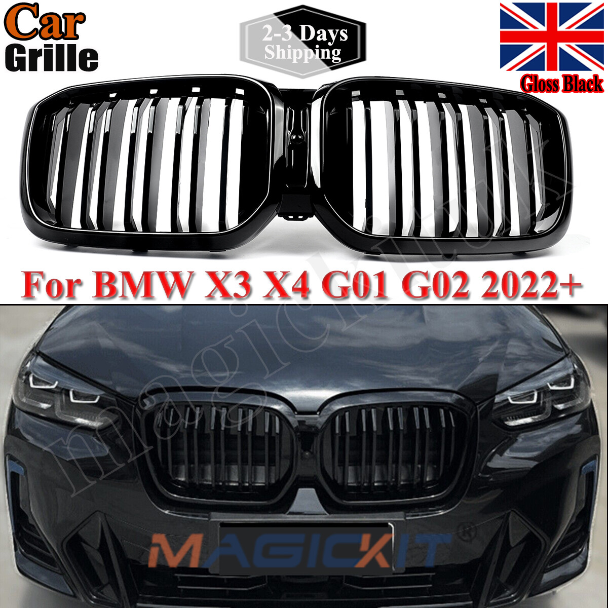 FOR BMW X3 G01 X4 G02 GLOSS BLACK FRONT KIDNEY GRILLE GRILL DUAL TWIN SLAT 2022+