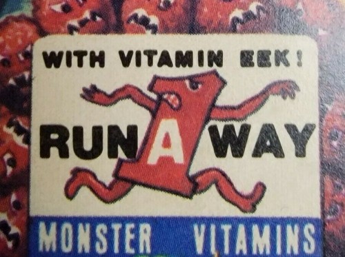 VINTAGE "RUN-A-WAY Vitamins" 1974 Wacky Packages Series 6 USA - Print Error - Picture 6 of 9