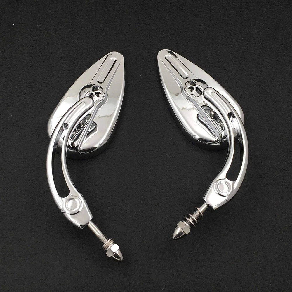 Chrome Skull Side Mirrors For Harley Softail Classic Deluxe Breakout Night Road