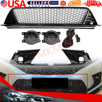FOR 2022-24 HONDA CIVIC GLOSS BLACK TYPE-R FRONT LOWER GRILL+LED FOG LENS SET US