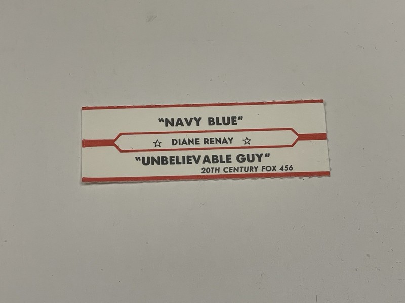 Jukebox Title Strip Diane Renay Navy Blue Unbelievable Guy 20th Century