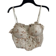Windsor Womens Large Cream Tan Floral Ruffle Corset Crop Top Bustier Coquette