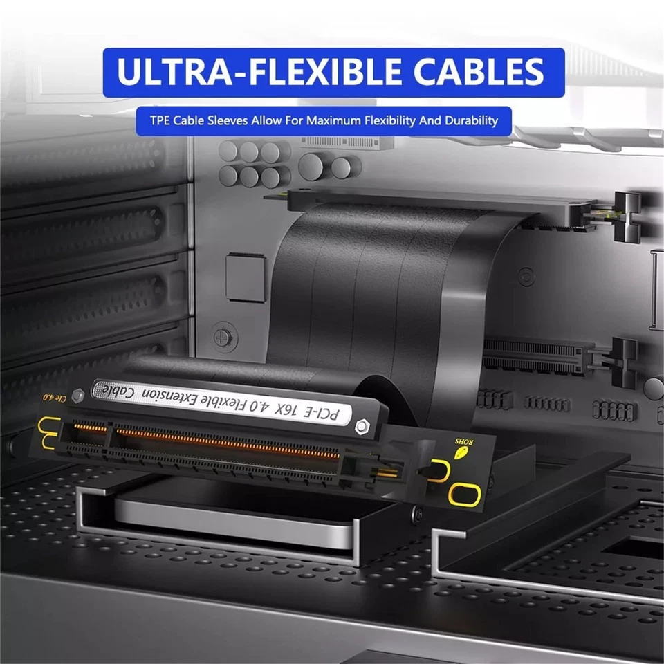 90 Degree PCIE 4.0 Extension Cable 16x Shielded High Speed GPU Riser Cable New - Image 3 of 4