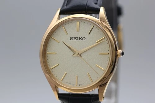 New Batt Vtg 2007 SEIKO Dolce 8J41-0AJ0 33mm Gold Dial Quartz Men's Watch JAPAN