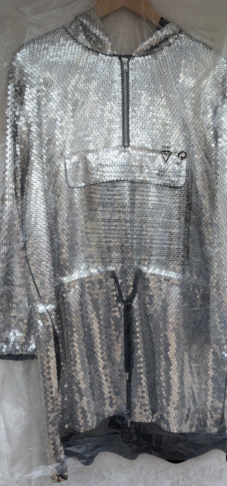 Abito con cappuccio e paillettes argento di design Moschino X H&M nuovo con etichette taglia UK M