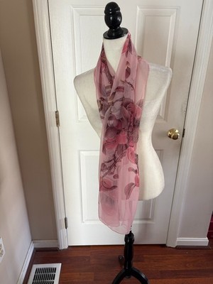 100% Silk Feeling Polyester Scarf FLORAL/BIRD - NEW -READ BELOW/VIEW PHOTOS