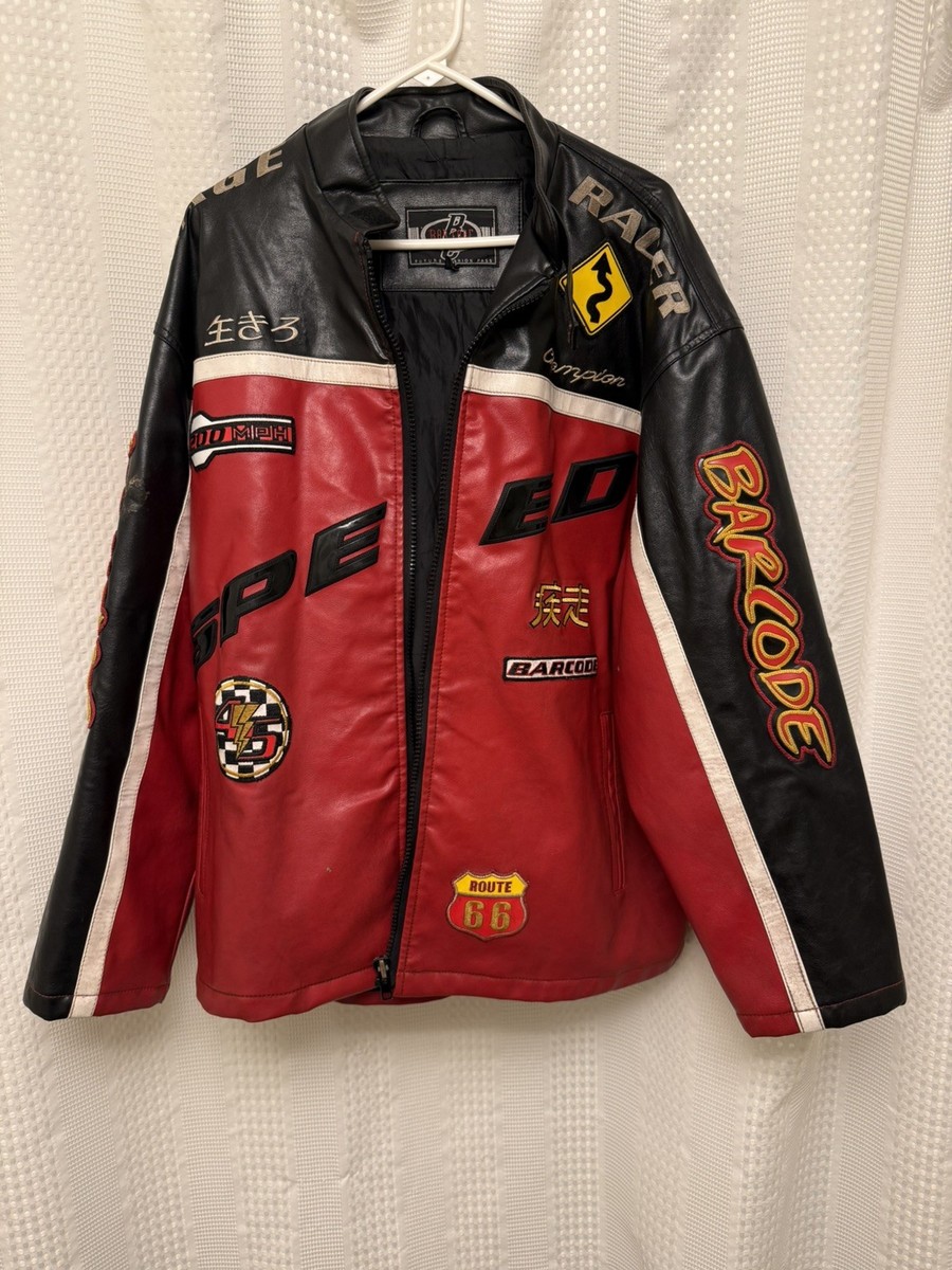 Men's Y2K Japanese Barcode Cup Champion Racing Leather Motorcycle