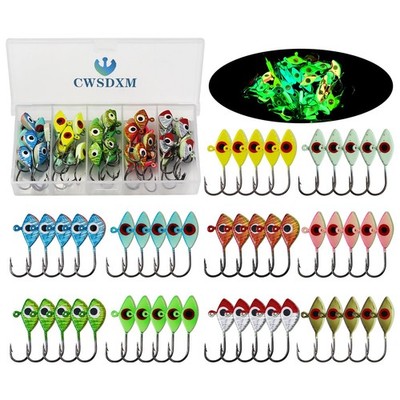 50 PCS Glow In The Dark Ice Fishing Jigs Assortment Jig Heads Crappie Trout