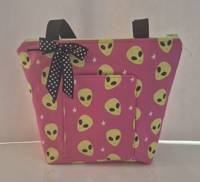 Y2K Pastel Goth Pink Alien Shoulder Bag Handbag Zipper Tote Outer Space Rave