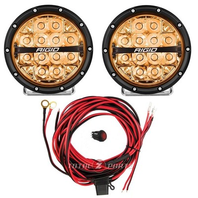 Rigid 360-Series Round LED Fog Lights Pods Pair 6'' Spot Beam (Amber Backlight)