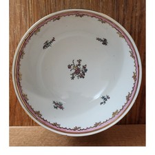Vintage Antique Famille Rose Bowl Lowestoft Pattern Chinese Export Gilded Rim