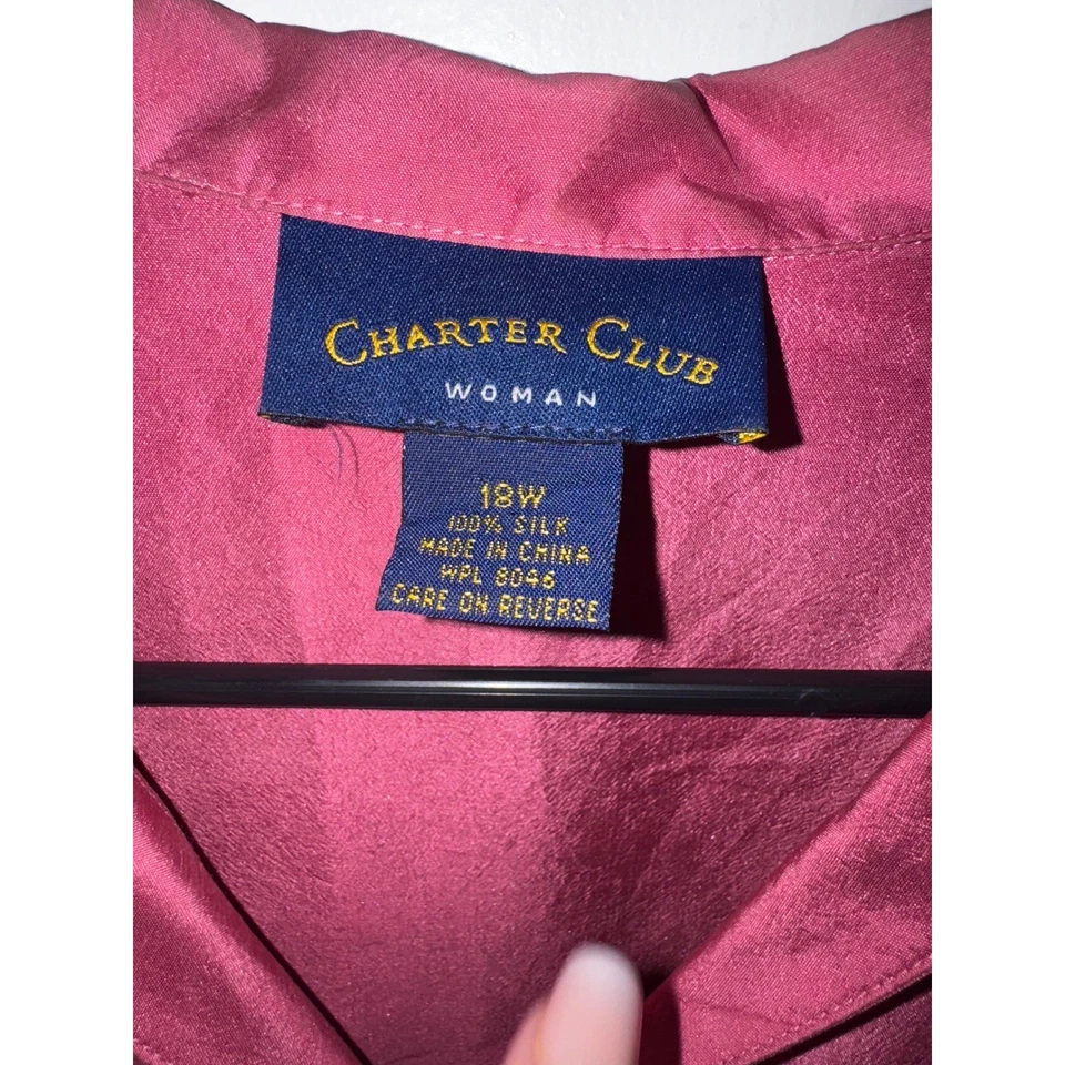 Charter Club 女式 18W 真丝纽扣上衣衬衫葡萄酒红色 3/4 袖 — 第 3/4 张图片