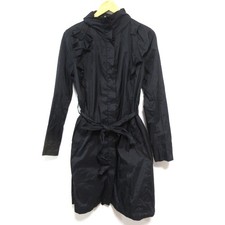 VALENTINO Nylon Ruffled Hooded Long Spring Coat, Size 42, Black Women USED