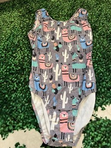 Destira Sleeveless Gray Llama Cactus Print Gymnastics Leotard M