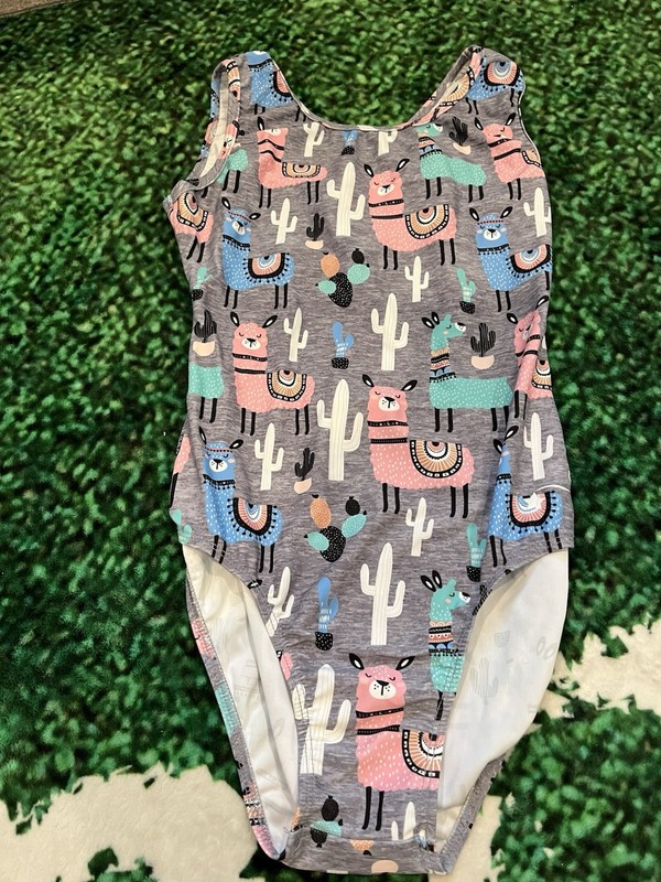 Destira Sleeveless Gray Llama Cactus Print Gymnastics Leotard M
