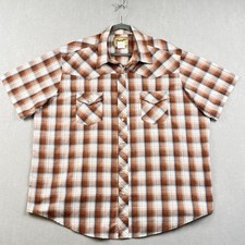 Wrangler Western Shirt Men  s 2XL Brown Plaid Short Sleeve Pearl Snap Cowboy