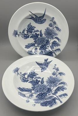 Paar Royal Worcester blau weiß große Schalen Servierschalen Vögel Blumen Vintage